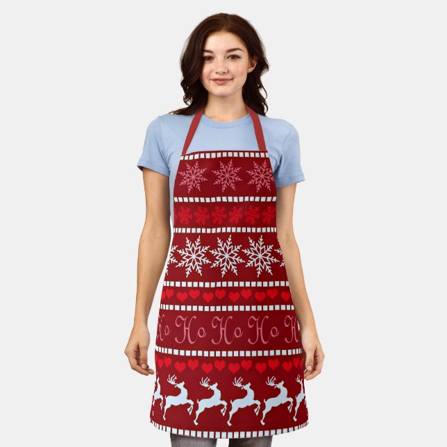 Tablier Motif flocon de neige et renne festif (Porté)