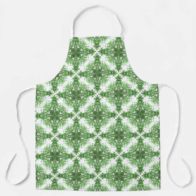 Tablier Motif floral abstrait en noir vert sur blanc (Recto)