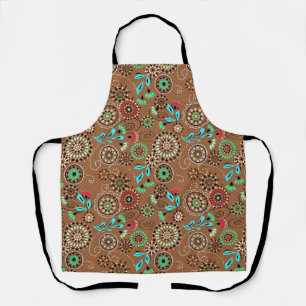 Tablier Motif floral abstrait folklorique ethnique marron