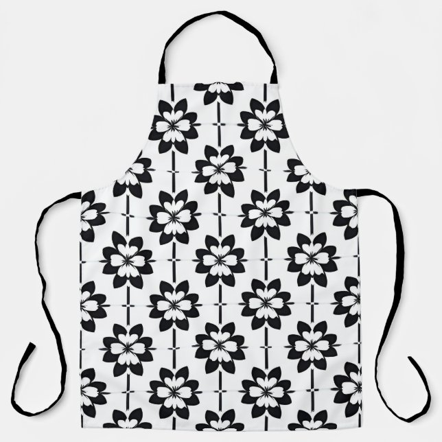 Tablier Motif floral abstrait noir et blanc (Recto)