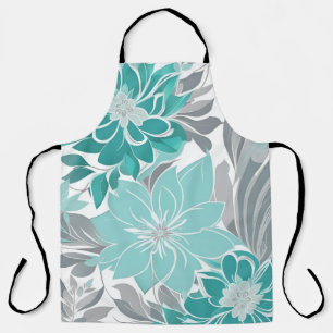 Tablier Motif Floral, Aqua, Turquoise, Turquoise et Gris