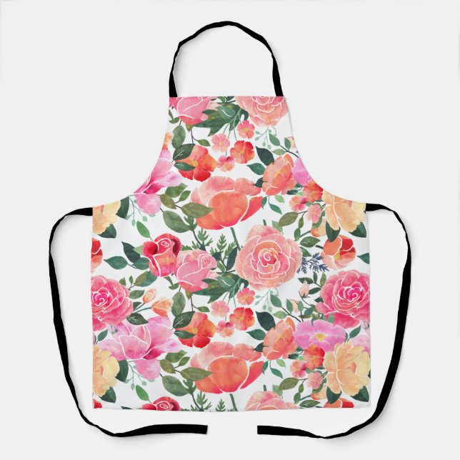 Tablier Motif floral aquarelle rose chic moderne (Recto)
