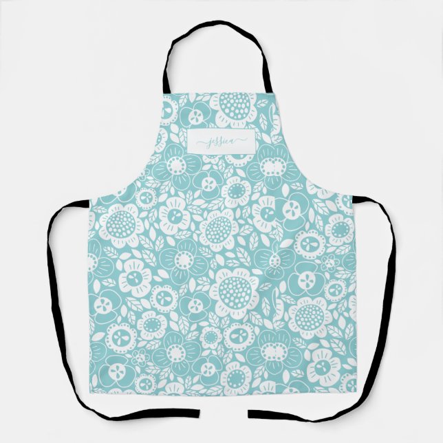 Tablier Motif floral avec nom en écriture (Recto)