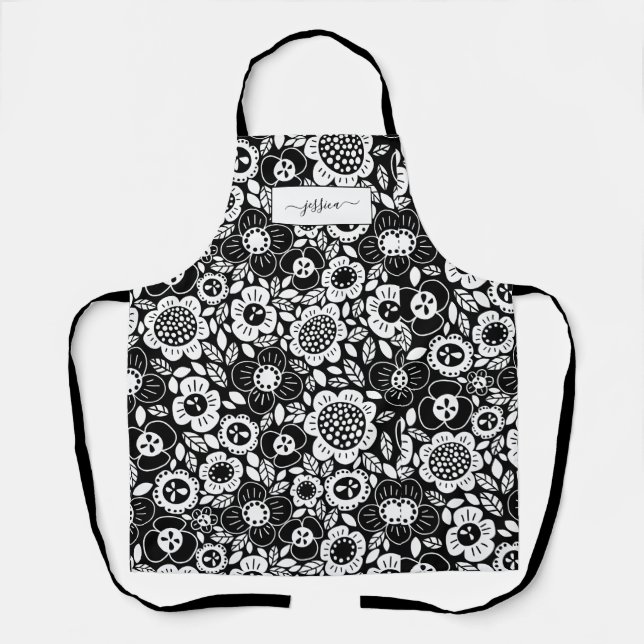 Tablier Motif floral avec nom en écriture cursive (Recto)
