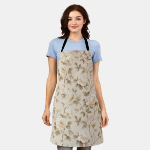 Tablier Motif floral beige rose crème romantique