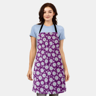 Tablier Motif floral blanc sur fond violet