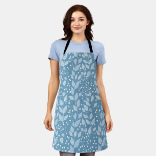 Tablier Motif floral bleu doux scandinave à feuilles blanc