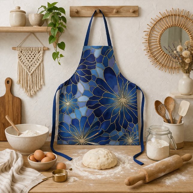 Tablier Motif floral bleu or moderne (Créateur téléchargé)