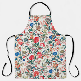 Tablier Motif floral bleu vert rouge du XIXe siècle vintag