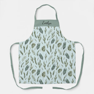 Tablier Motif floral botanique de feuilles vertes à monogr