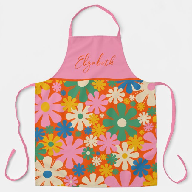 Tablier Motif floral coloré Rétro 1960  (Recto)