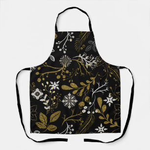 Tablier Motif floral complexe avec or et blanc