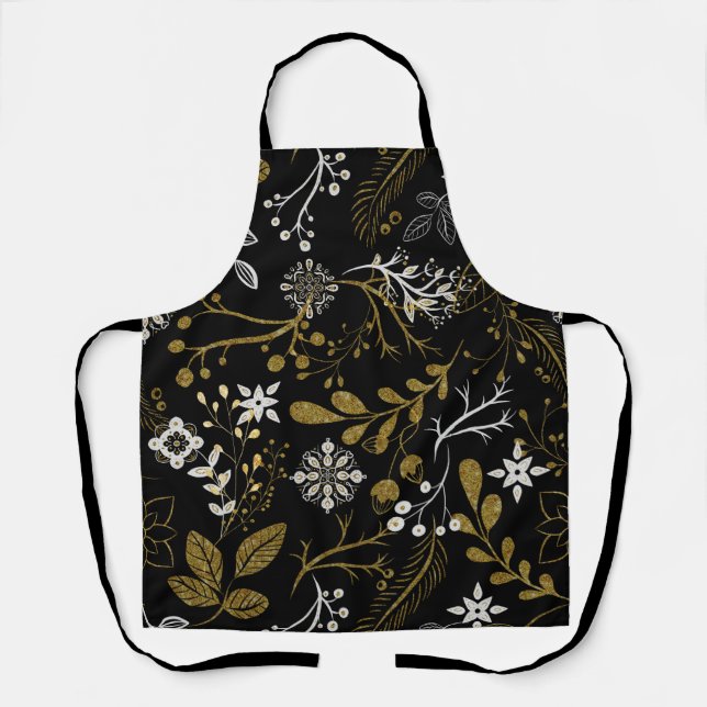 Tablier Motif floral complexe avec or et blanc (Recto)