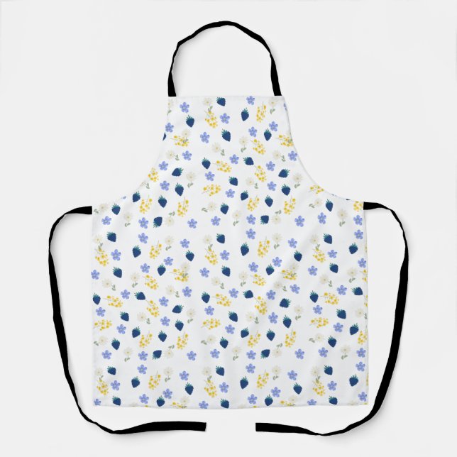 Tablier Motif floral de fleurs sauvages et de mûres (Recto)