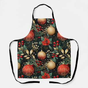 Tablier Motif floral de Noël avec décoration d'ornements