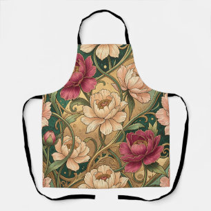 Tablier Motif floral de pivoine magenta et tourbillons dor