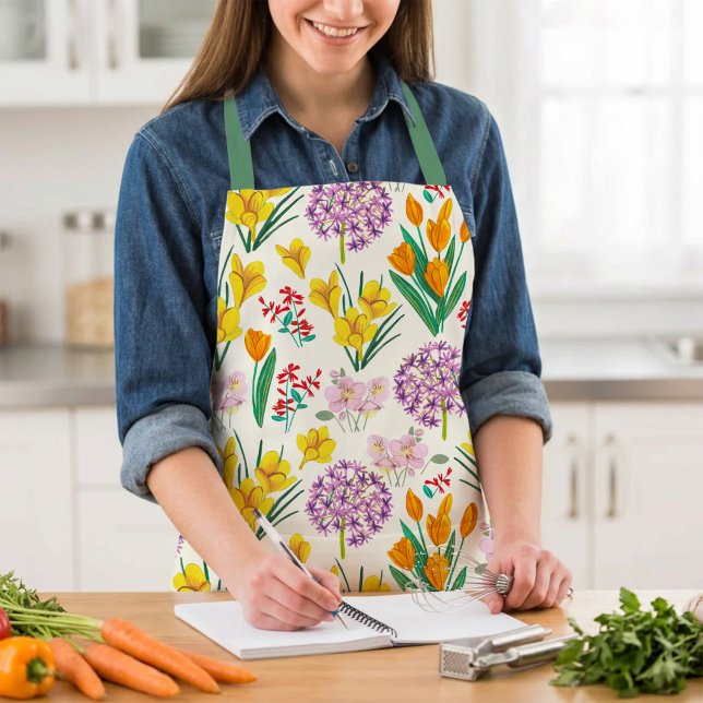 Tablier Motif floral de tulipes de Pâques jaunes de fleurs (Spring Flowers Pattern Colorful Garden Cooking Apron)