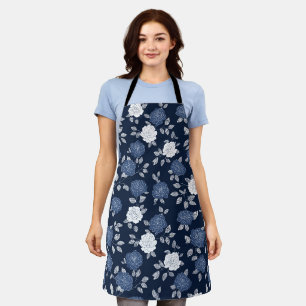 Tablier Motif floral élégant rose marine blanc