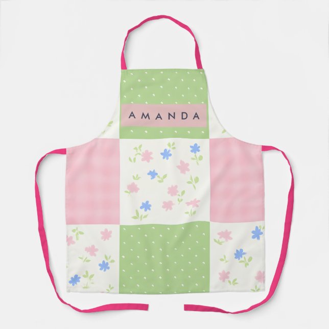 Tablier Motif Floral en Patchwork Pastel Personnalisé (Recto)