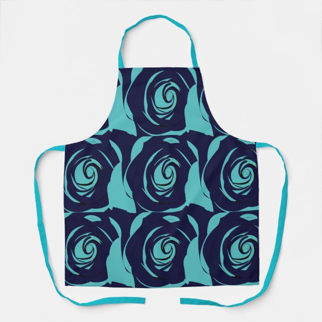 Tablier Motif floral fleur rose bleu marine (Recto)