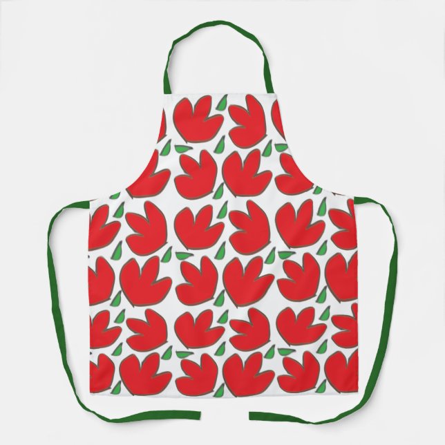 Tablier Motif floral Fleurs Rouges  (Recto)