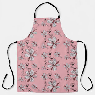 TABLIER MOTIF FLORAL FOND ROSE