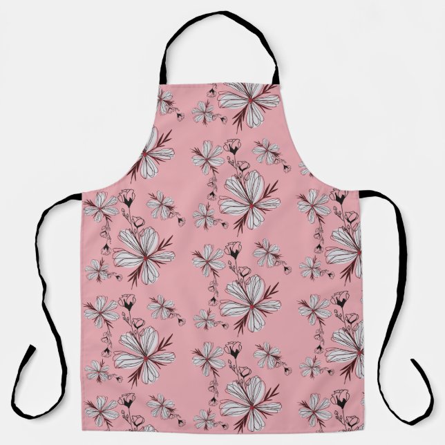 TABLIER MOTIF FLORAL FOND ROSE  (Recto)