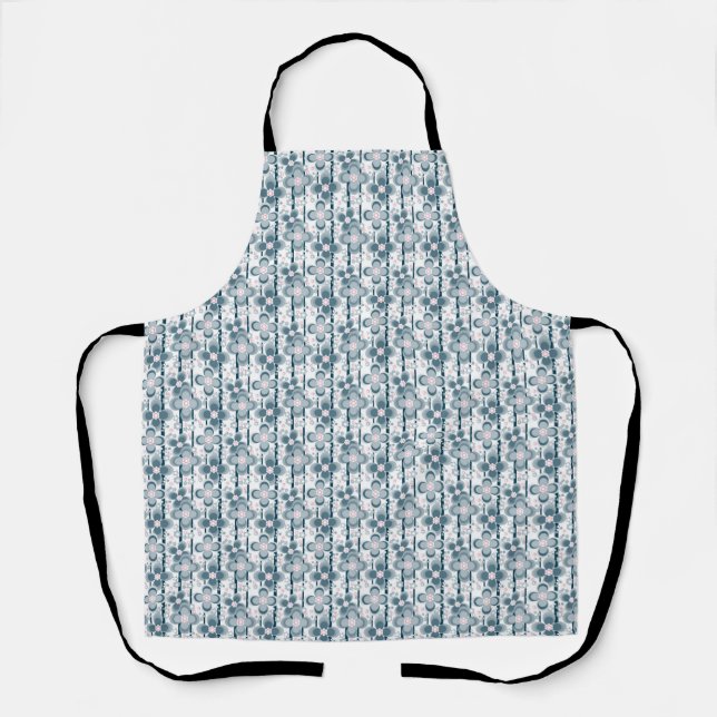 Tablier Motif floral gris et blanc  gris (Recto)