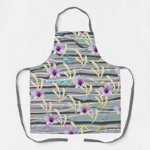 Tablier Motif floral gris pâle avec centre pourpre