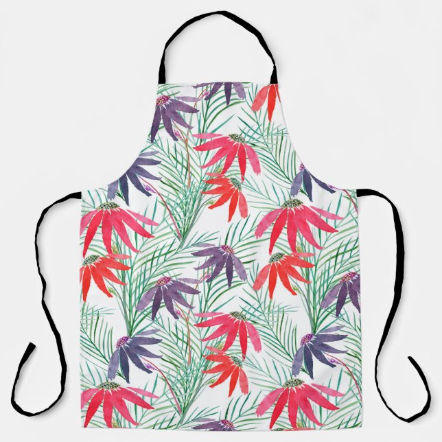 Tablier Motif floral incomparable. Fleurs rouges, violette (Recto)