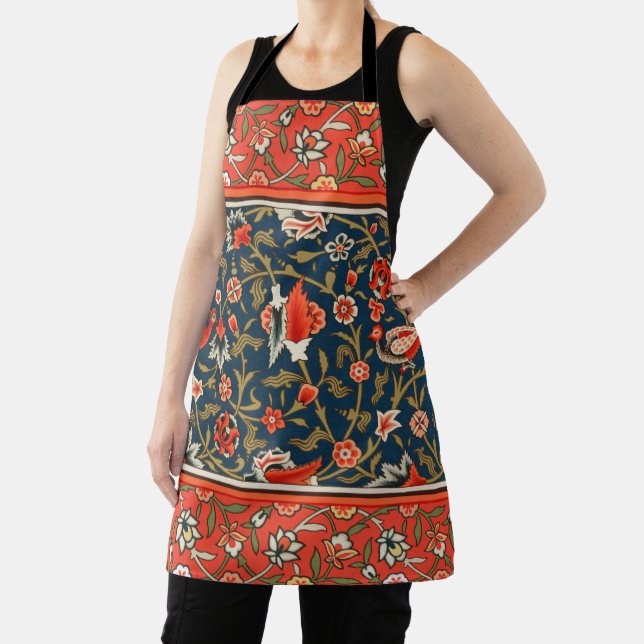 Tablier Motif floral indo-persan bohème vintage rouge (Insitu)