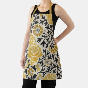 Tablier Motif floral jaune et noir de style vintage