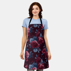 Tablier Motif floral marine rose burgundy élégant