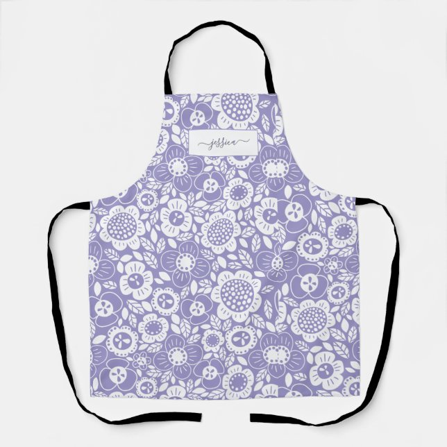 Tablier Motif floral mod avec nom en écriture (Recto)