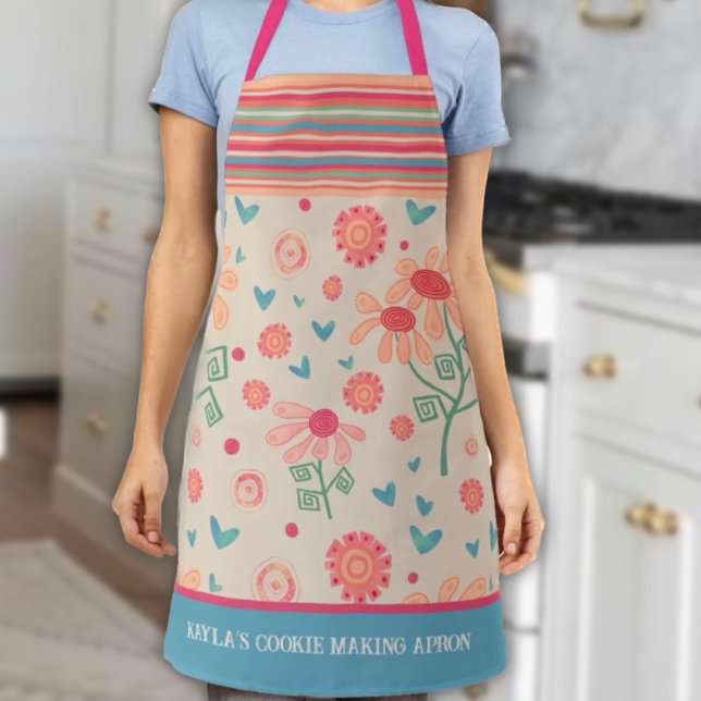 Tablier Motif floral mou Cuisine personnalisée Bande rose (Créateur téléchargé)