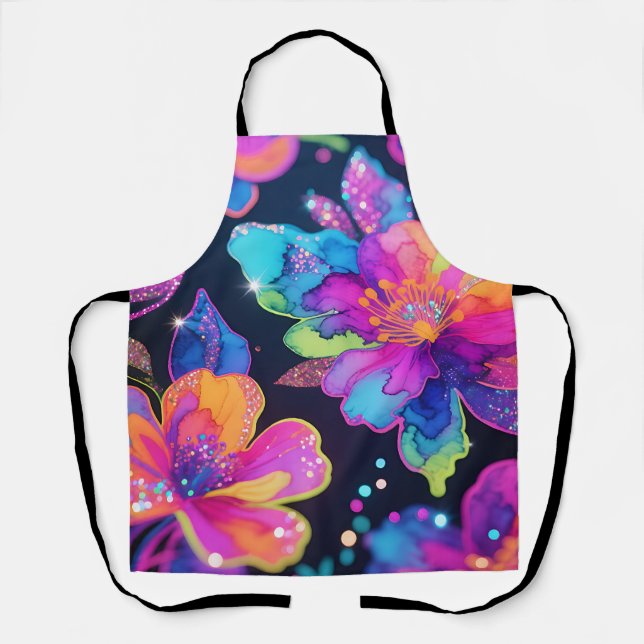 Tablier Motif floral pailleté néon (Recto)
