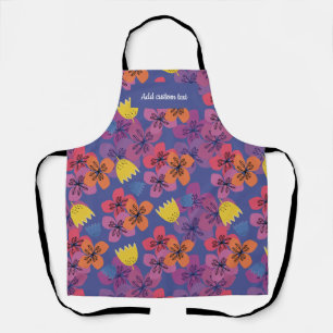 Tablier Motif floral personnalisé bleu nom d'anniversaire
