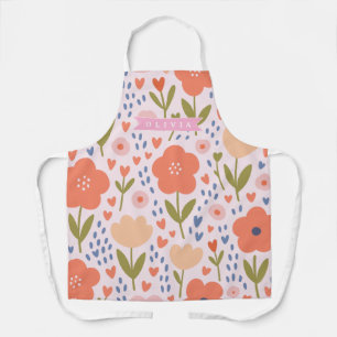 Tablier Motif floral personnalisé folk mignon nordique ros