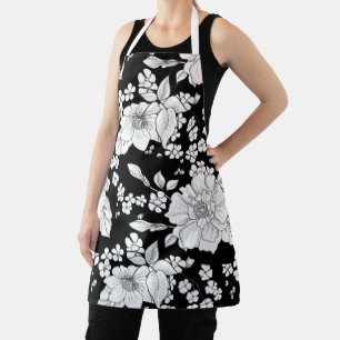 Tablier Motif floral pour dames en noir et blanc