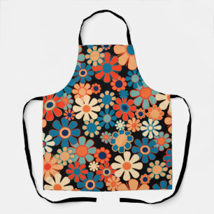 Tablier Motif floral rétro de jardin groovy nocturne
