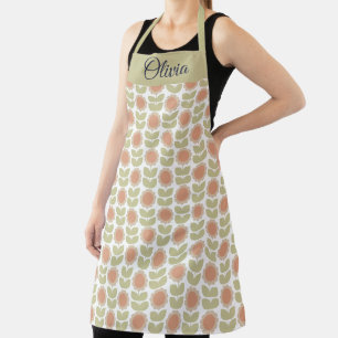 Tablier Motif floral rétro rose pastel du milieu du siècle