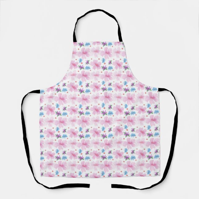 Tablier Motif floral rose aquarelle douce  (Recto)