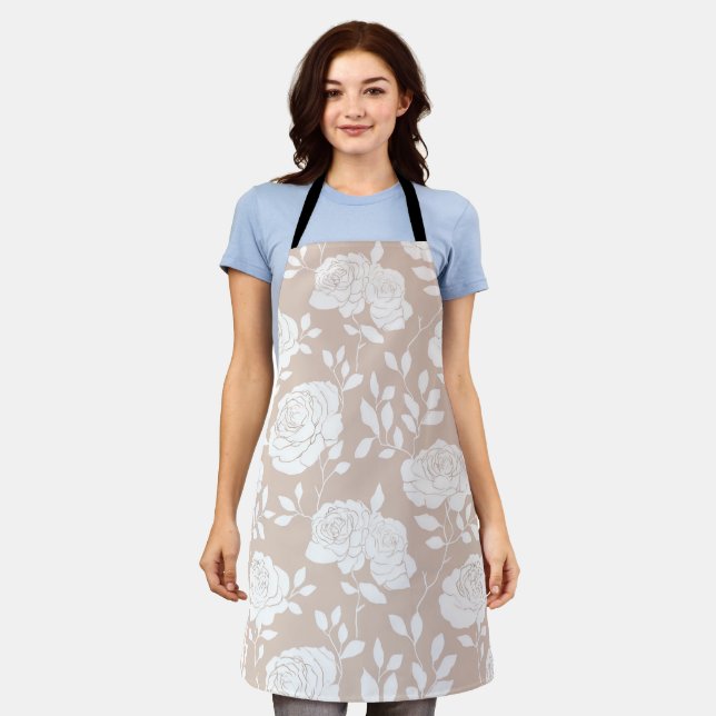 Tablier Motif floral rose blanc chic neutre (Porté)