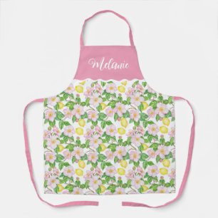 Tablier Motif Floral Rose L citron Personnalisé Nom