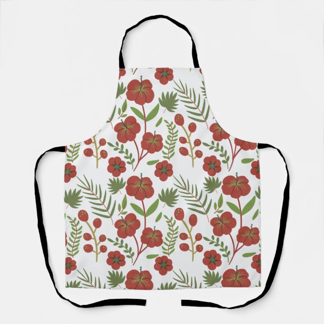 Tablier Motif floral rouge sans couture sur arrière - plan (Recto)