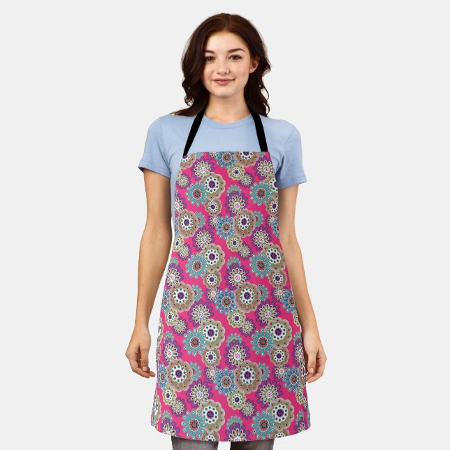 Tablier Motif floral rustique coloré rétro  (Porté)