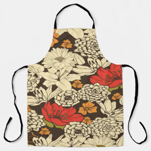 Tablier Motif Floral Sans Couleur Avec Fleurs Rouges