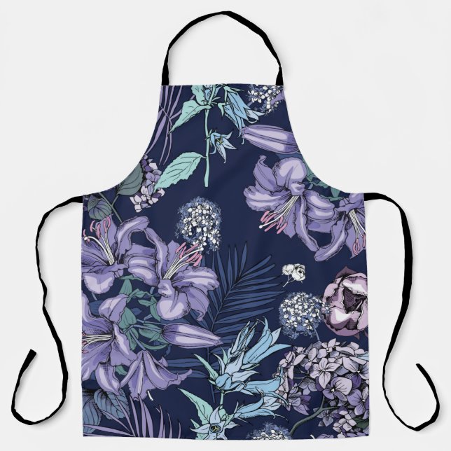 Tablier Motif floral sans soudure. Il y a Lily, Hydrangea (Recto)