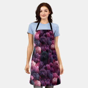 Tablier Motif floral surréaliste de chat noir et de pivoin