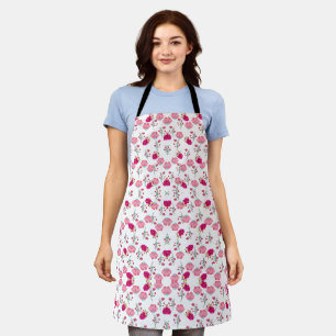 Tablier Motif floral symétrique rose rouge et blush